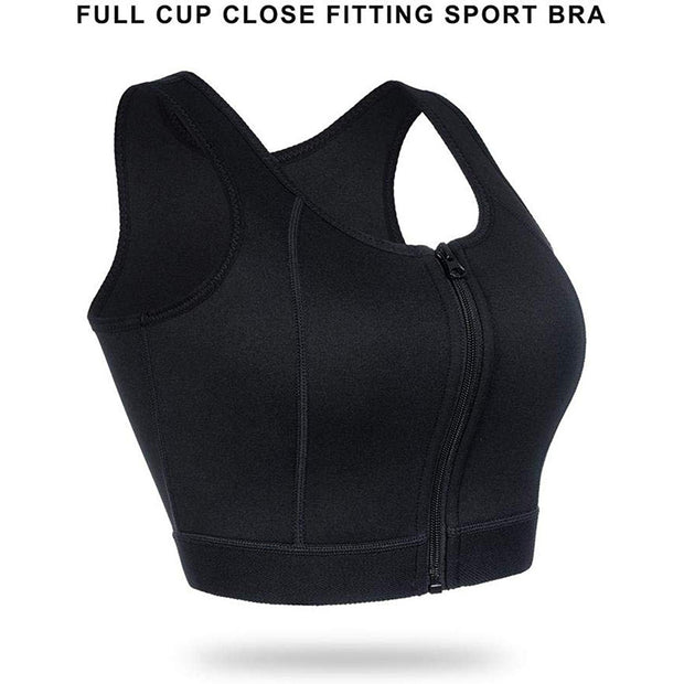 High compression bra full cup with front-zipper wire-free