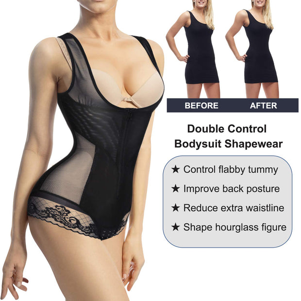Women Waist Trainer Bodysuit Double Slim Full Body Shapewear Breathable Smooth Corset
