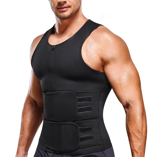 Junlan  Men Sauna Zipper Tank Top with Double Belts