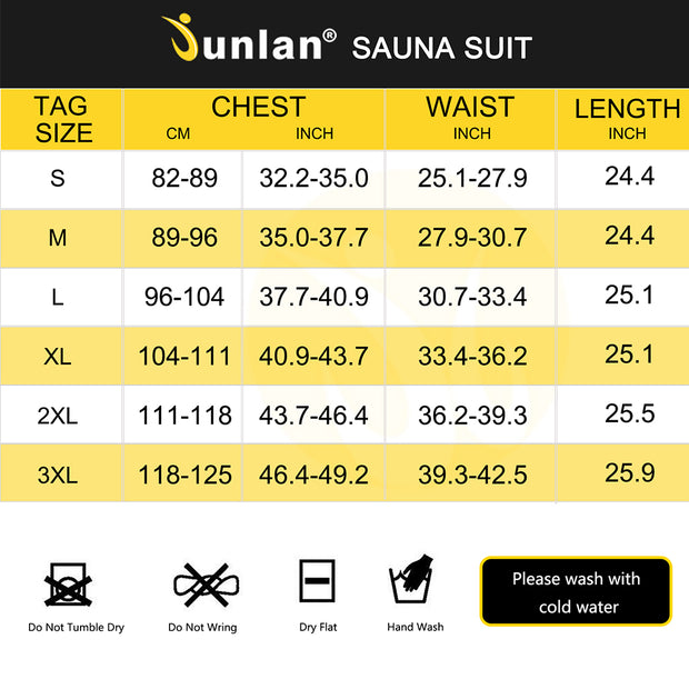 Junlan Women Hooded Sweat Hot Sauna Jacket Size Chart